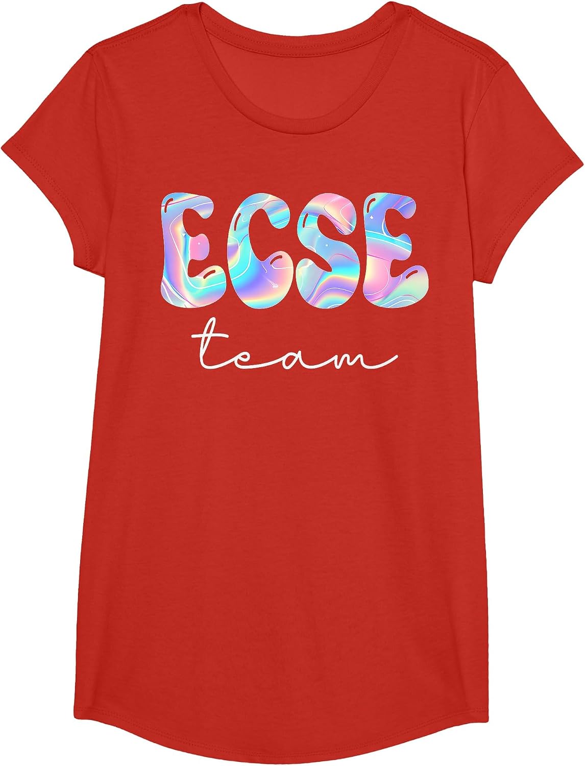 ECSE Team Groovy Back to School Cute Teachers Women Girl T-Shirt - Girls Red