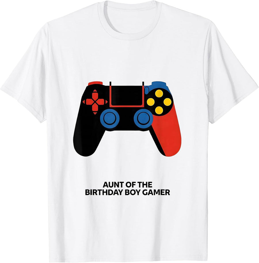 Men's Aunt Of The Birthday Boy Gamer Matching Video Gamer Birthday T-Shirt - White