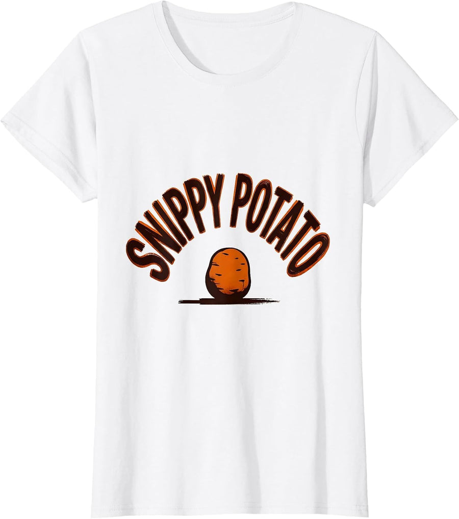 Women's Snippy Potato Funny Grouchy Potato Sweet Potato Couple T-Shirt - White