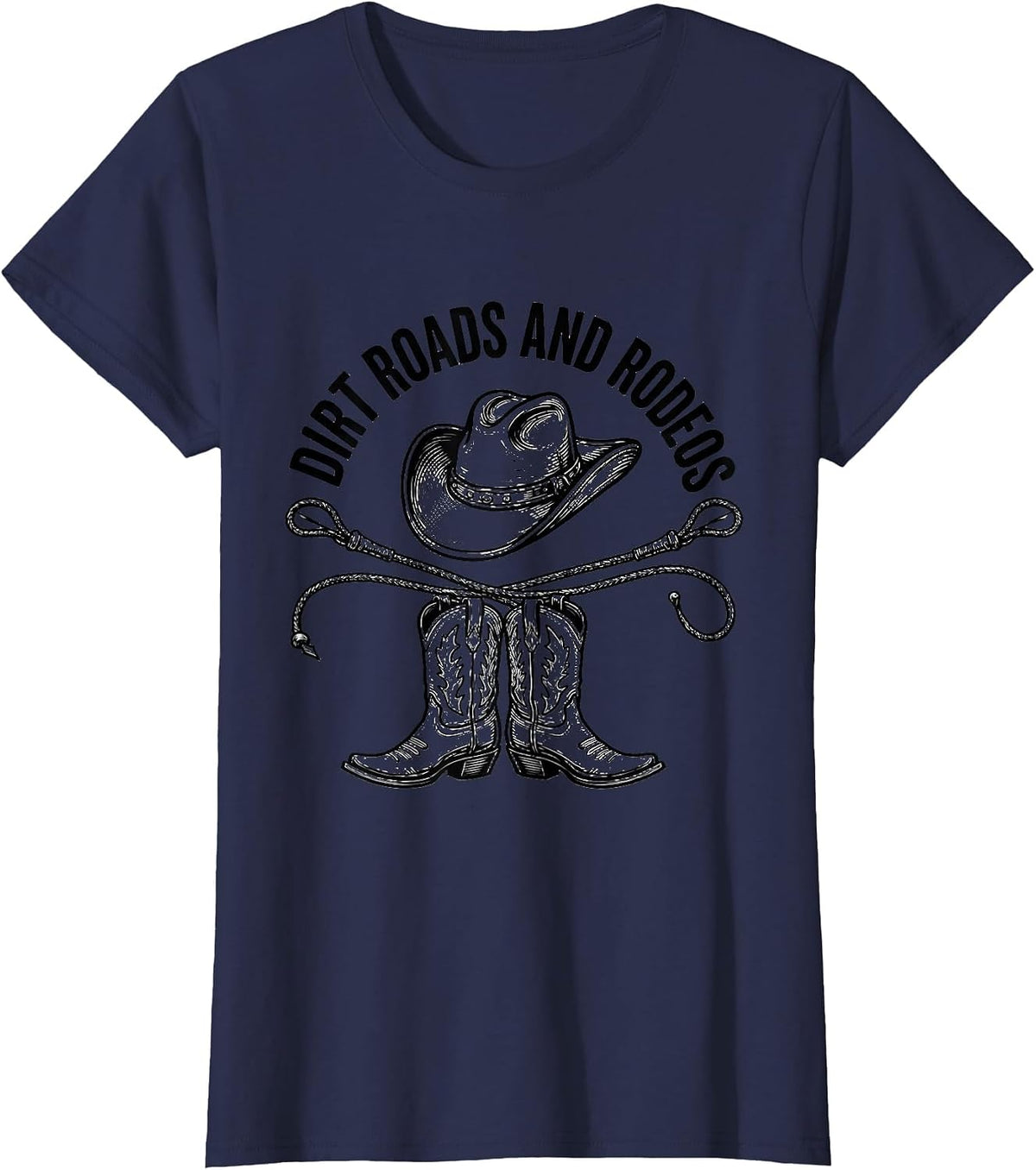 Women's Dirt Roads and Rodeos Cowgirl Design T-Shirt - Navy Blue