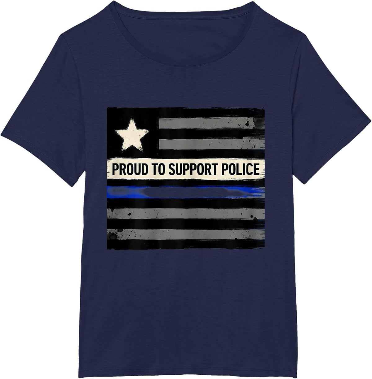 Women's Proud To Support Police Thin Blue Line Law Enforcement T-Shirt - Navy Blue