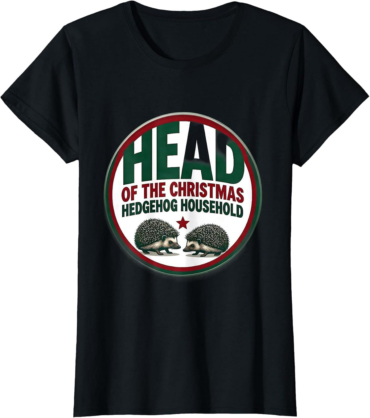 Head Of The Christmas Hedgehog Household Cute T-Shirt - Black