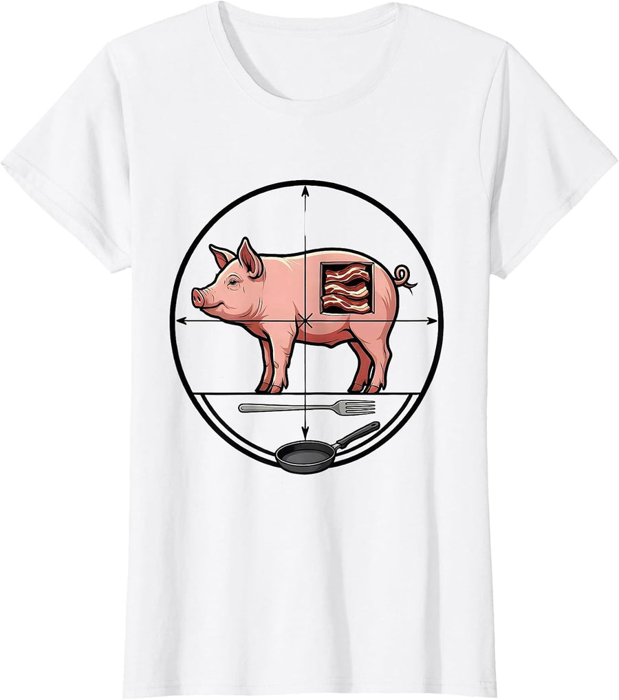 Women's Bacon Pig Diagram Funny Food Lover Novelty T-Shirt - White