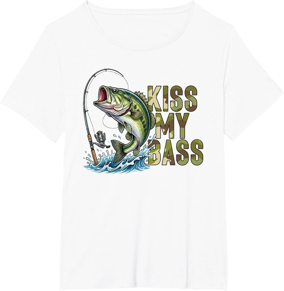Funny Kiss My-Bass Camo Fishing Lover Bass Fisher Women Men T-Shirt - White