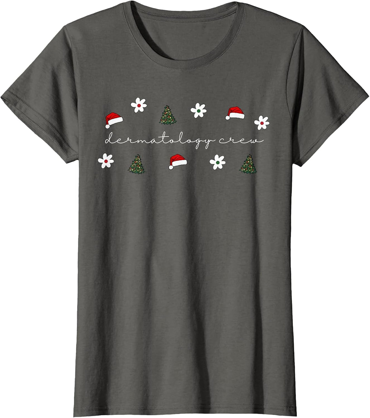 Christmas Santa Hat Dermatology Crew Nurse Daisy Flower T-Shirt - Asphalt Grey