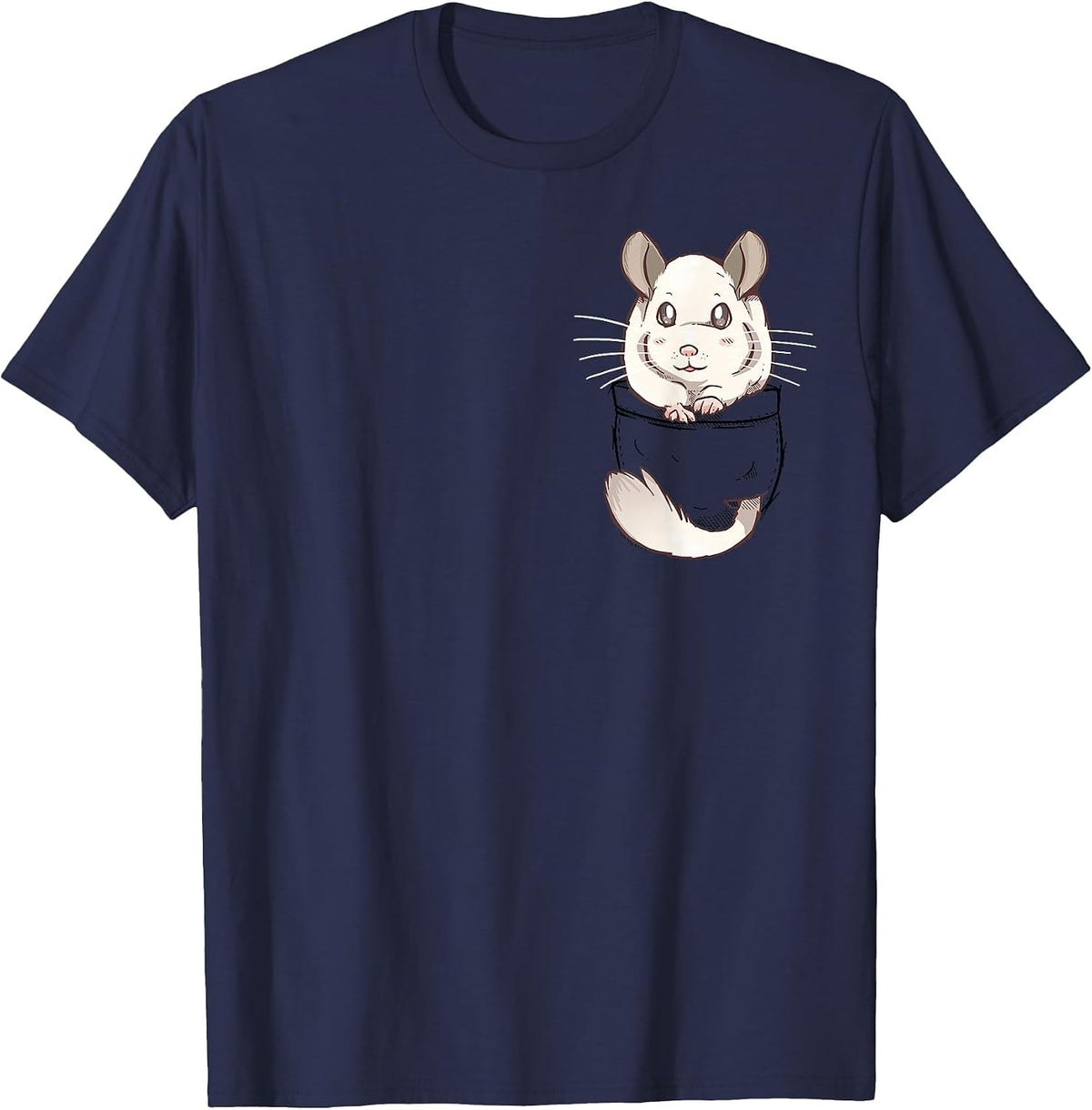 Pocket Cute White Fur Chinchilla T-Shirt - Navy Blue