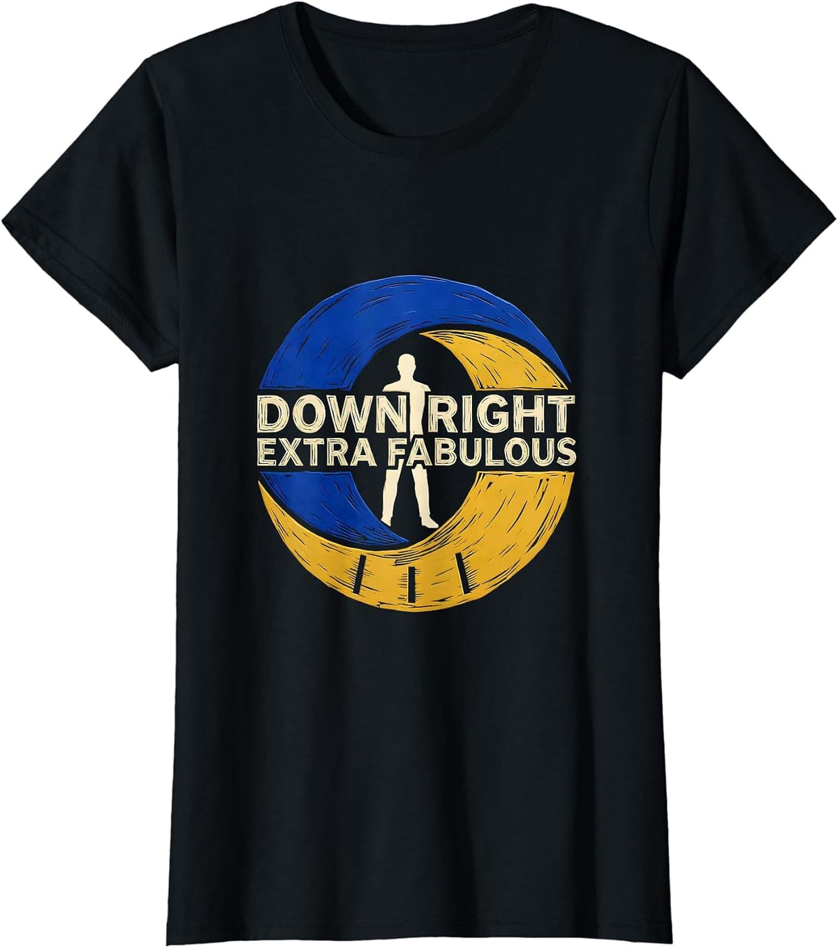 Down Right Extra Fabulous Linocut Down Syndrome Awareness T-Shirt - Black