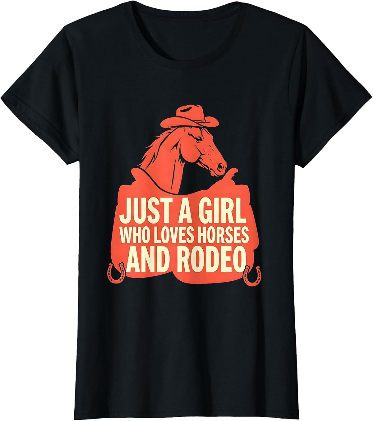 Women's Just A Girl Who Loves Horses And Rodeo Funny Cowgirl Western T-Shirt - Black