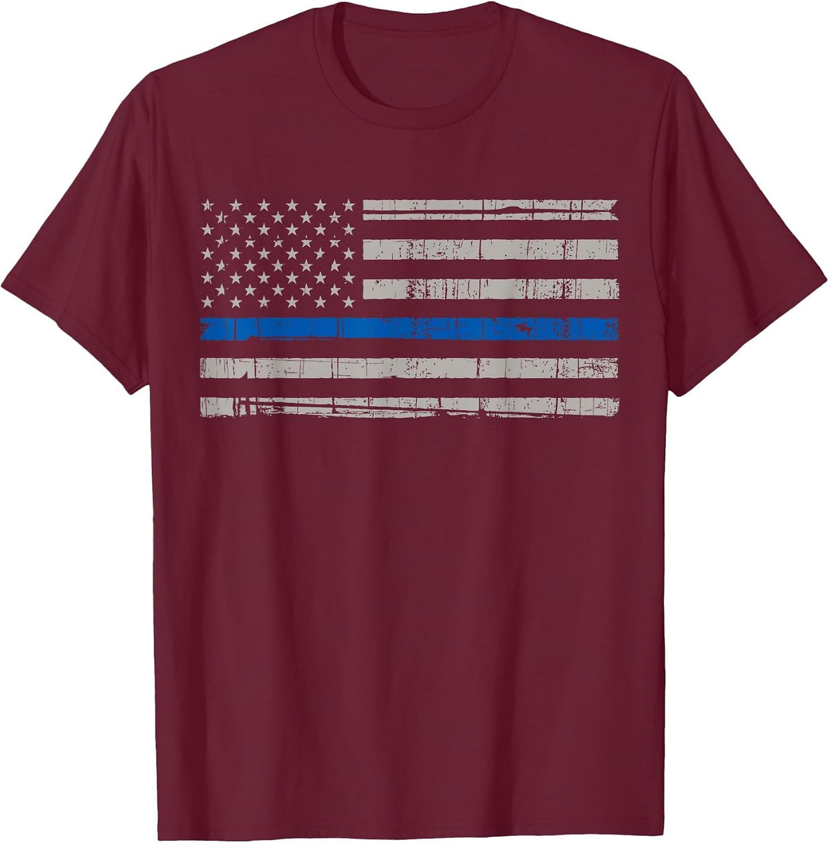 Thin Blue Line American Flag T Shirt Law Enforcement Leo T-Shirt - Burgundy