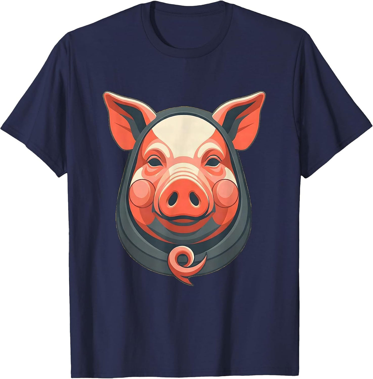 Pig Bust Mask Flat Vector Halloween Pig Lover Humor T-Shirt - Navy Blue