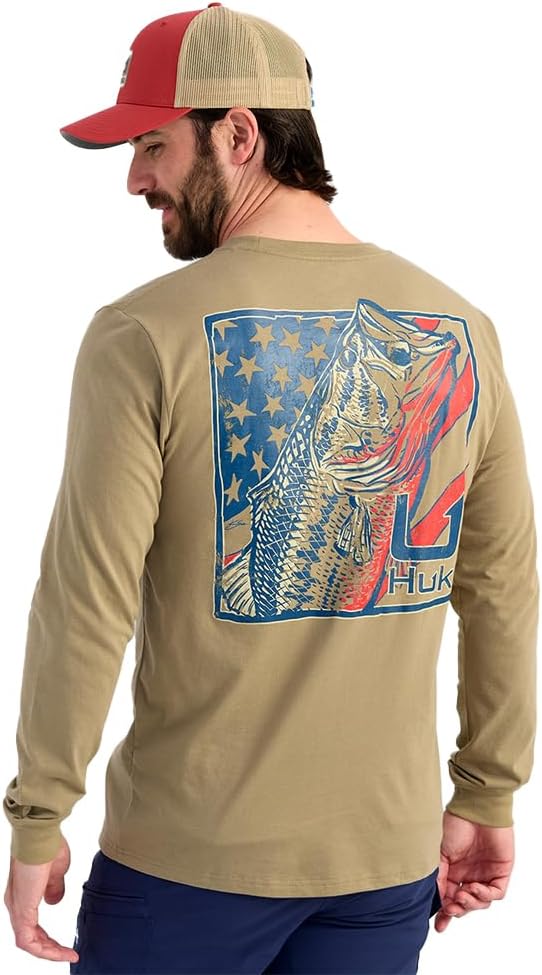 HUK Men's Kc Scott Pocket Tee, Comfortable Performance Fishing Long Sleeve T-Shirt with Chest Pocket - Medium Freshwater -