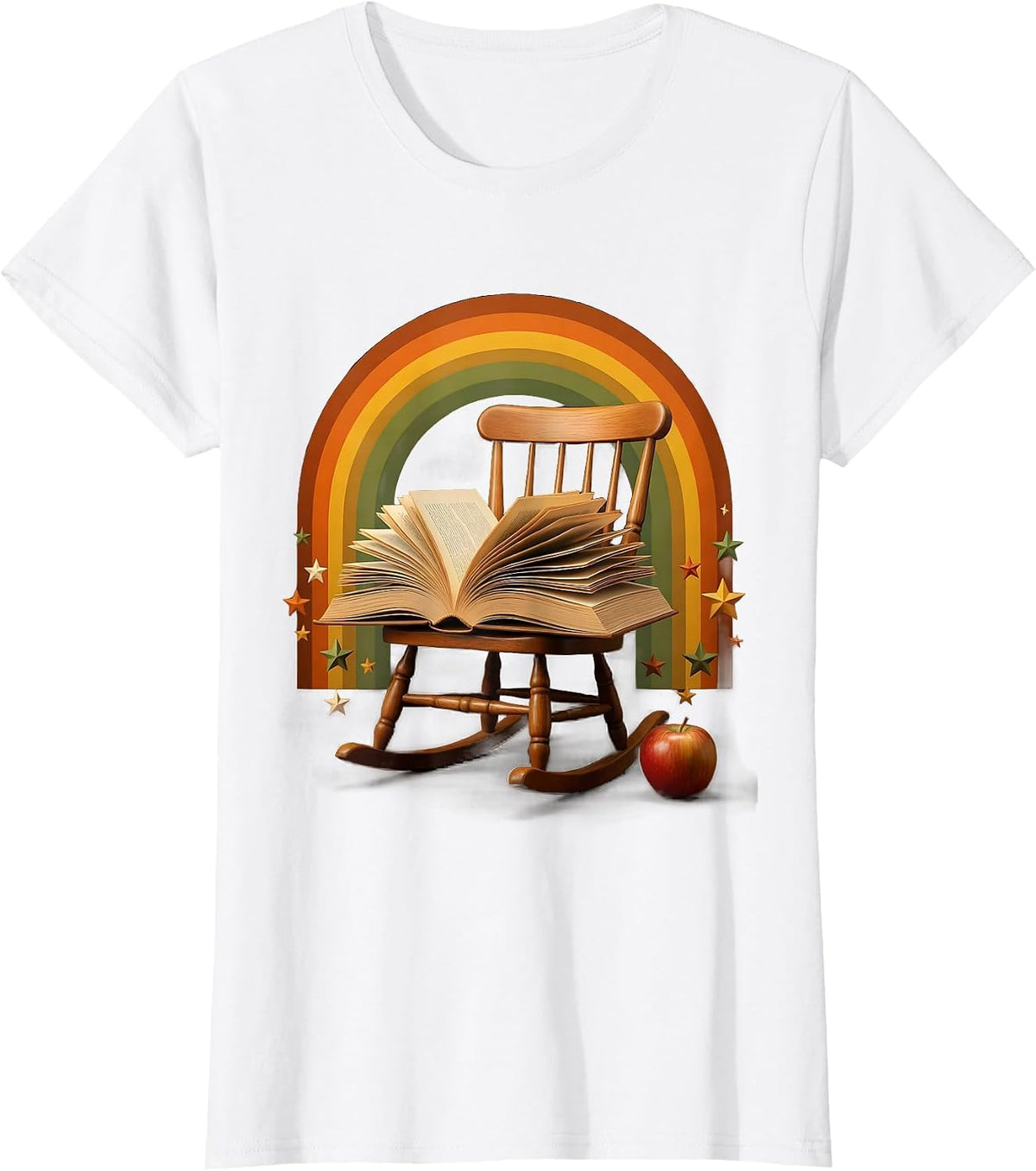 Women's Preschool Teacher Rocking Chair Storybook Illustration T-Shirt - White