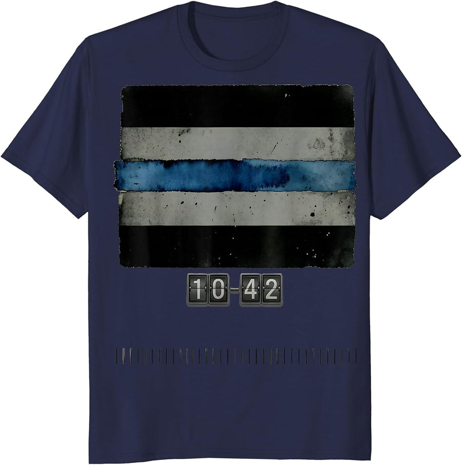 10-42 Vintage Thin Blue Line Police Support Law Enforcement T-Shirt - Navy Blue
