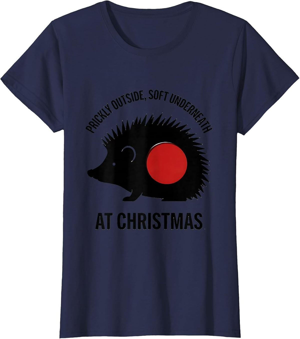 Women's Prickly Outside, Soft Underneath At Christmas Cute Hedgehog T-Shirt - Navy Blue