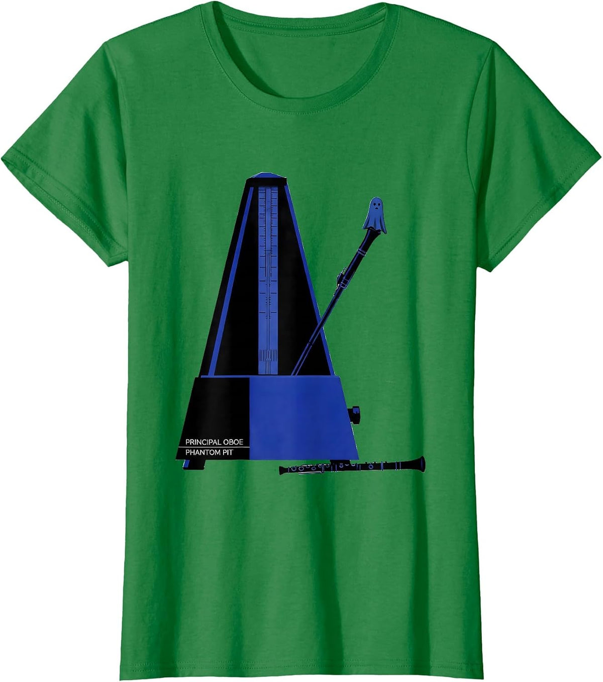 Women's Principal Oboe Phantom Pit Whimsical Music Teacher Halloween T-Shirt - Kelly Green