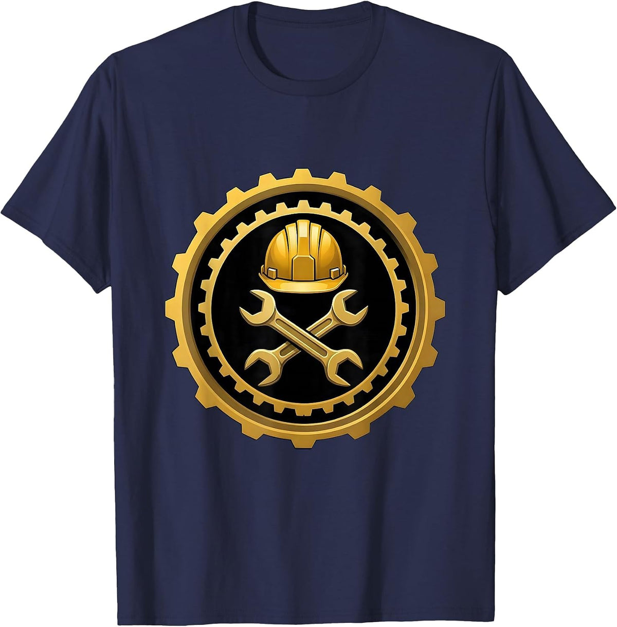 Hard Hat Crossed Wrenches Construction Graphic T-Shirt - Navy Blue