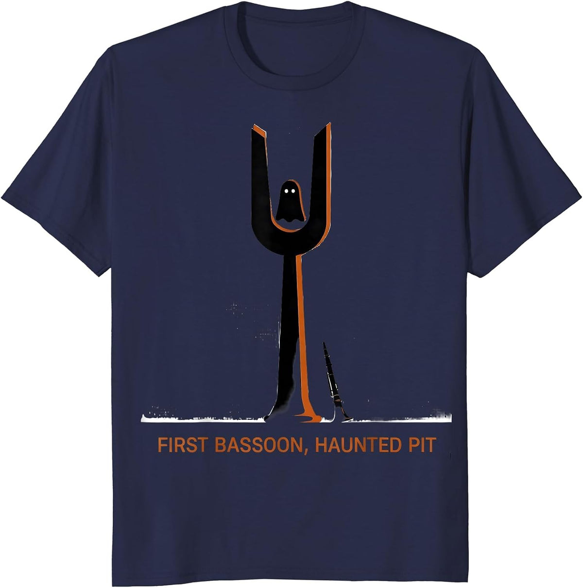 Men's First Bassoon, Haunted Pit Funny Music Teacher Halloween T-Shirt - Navy Blue