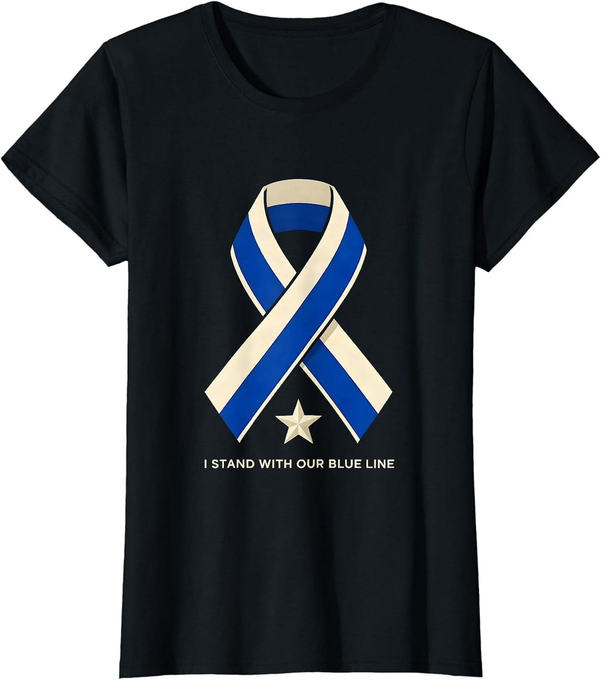Women's I Stand With Our Blue Line Thin Blue Line Police Support T-Shirt - Black