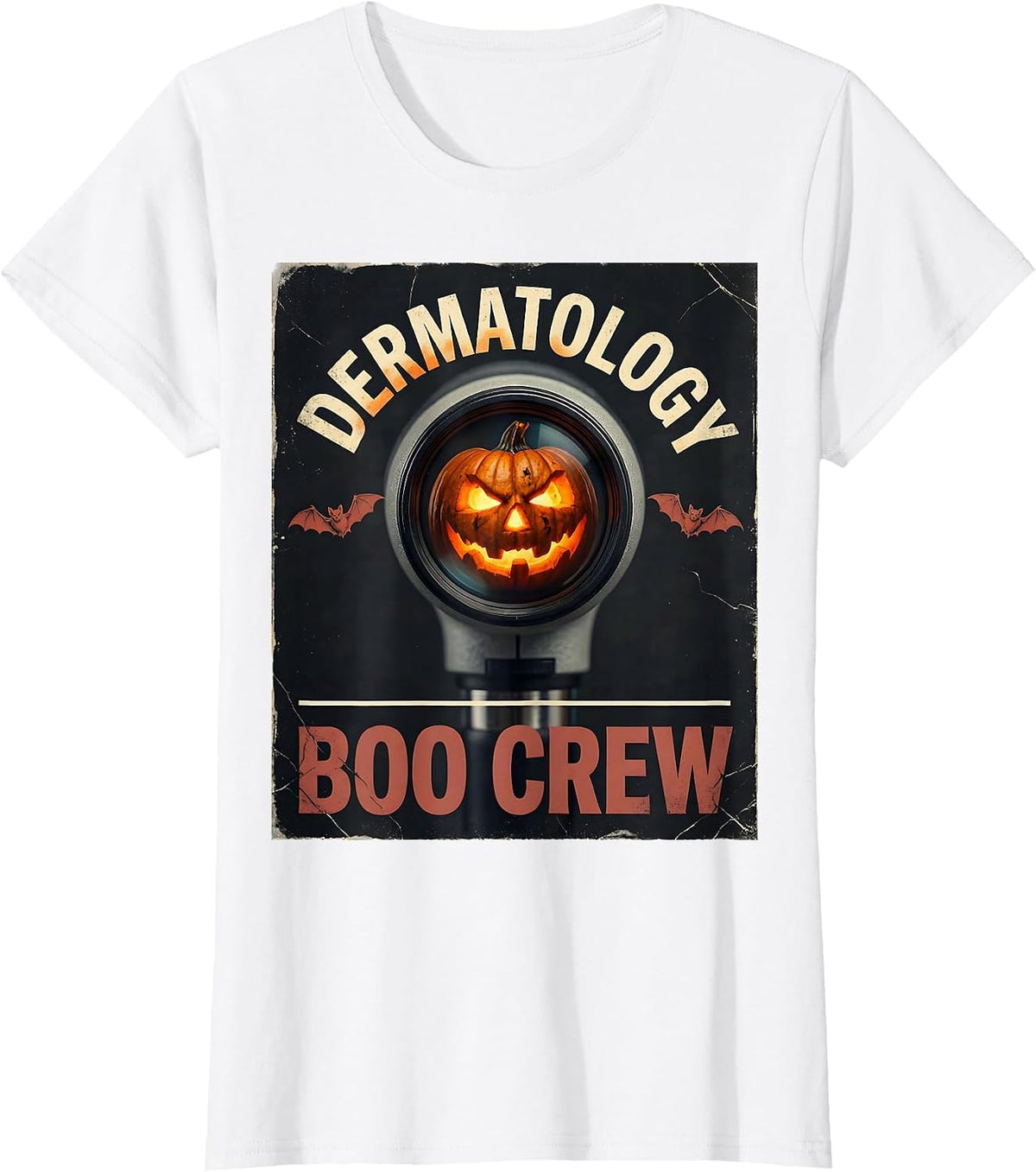 Dermatology Boo Crew Distressed Halloween Medical Crew Humor T-Shirt - White