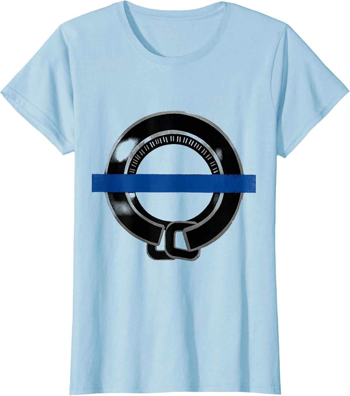 Women's Thin Blue Line Badge Ring Police Support Screenprint T-Shirt - Baby Blue