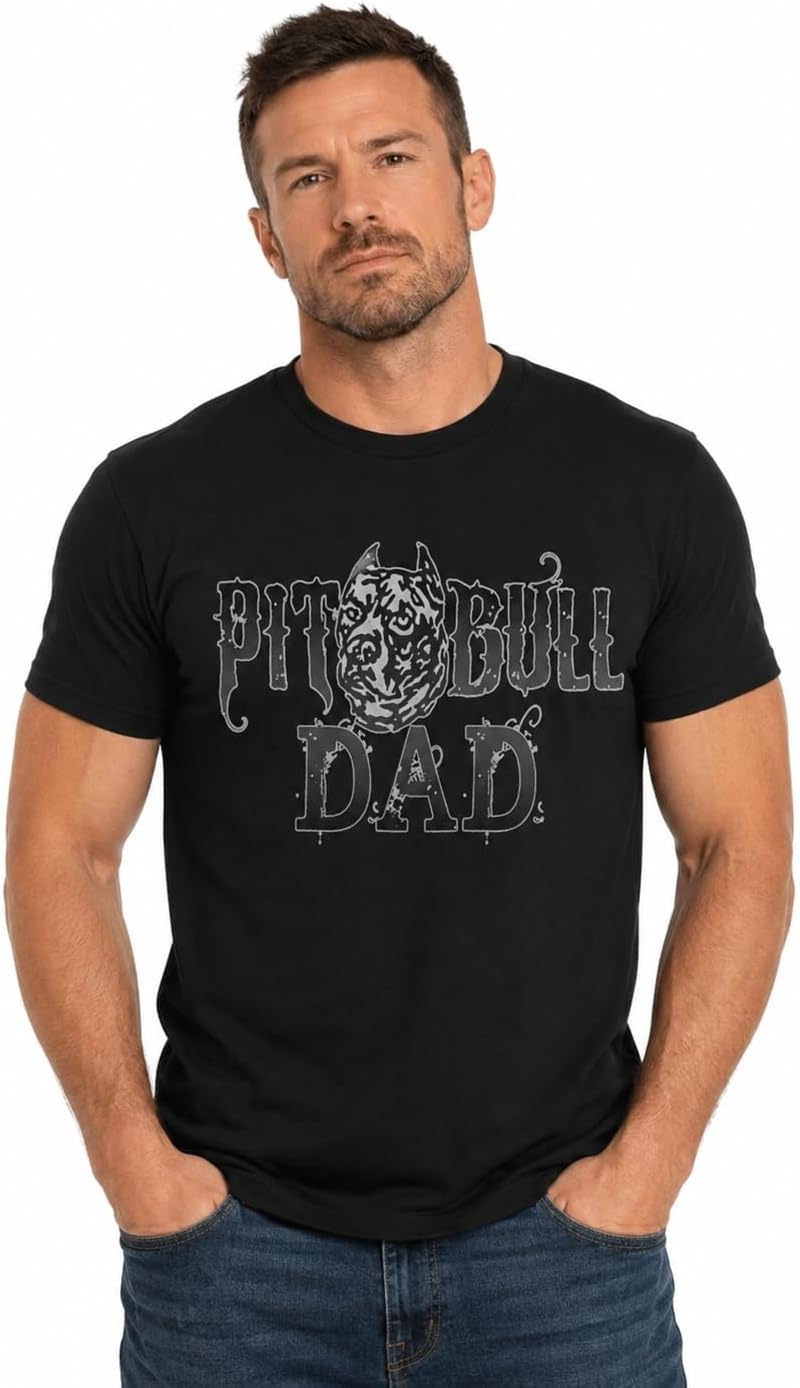 Pit Bull Dad Pitbull Shirt Men's T-Shirt (Medium, Black) - As Pictured