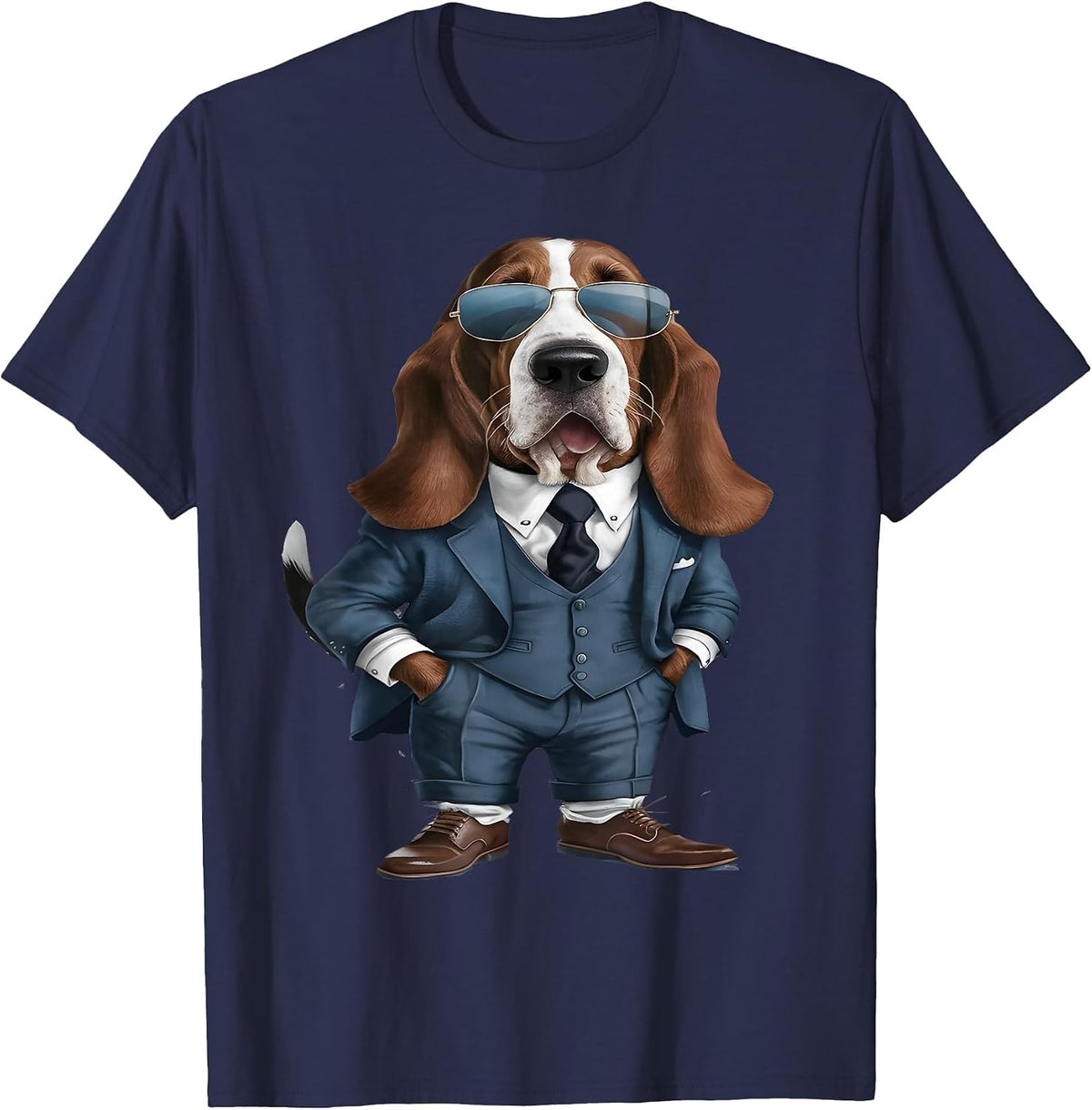Men Woman Basset Hound Suit Basset Hound T-Shirt - Navy Blue