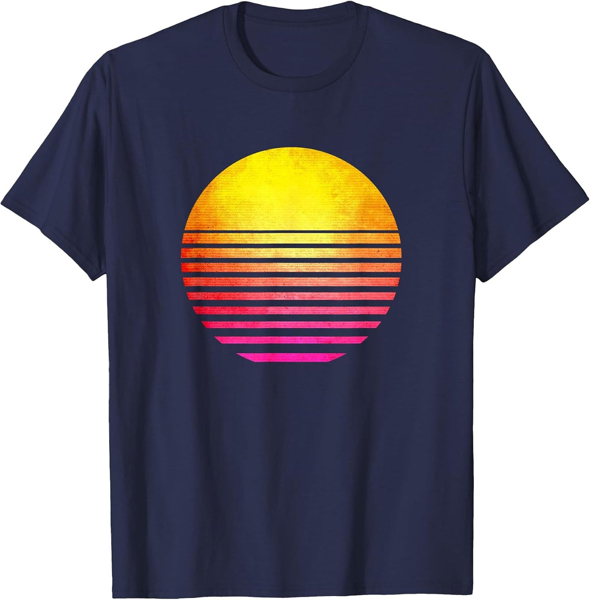 Retro Sun Outrun T-Shirt for Men Women, Gym Workout tee - Navy Blue