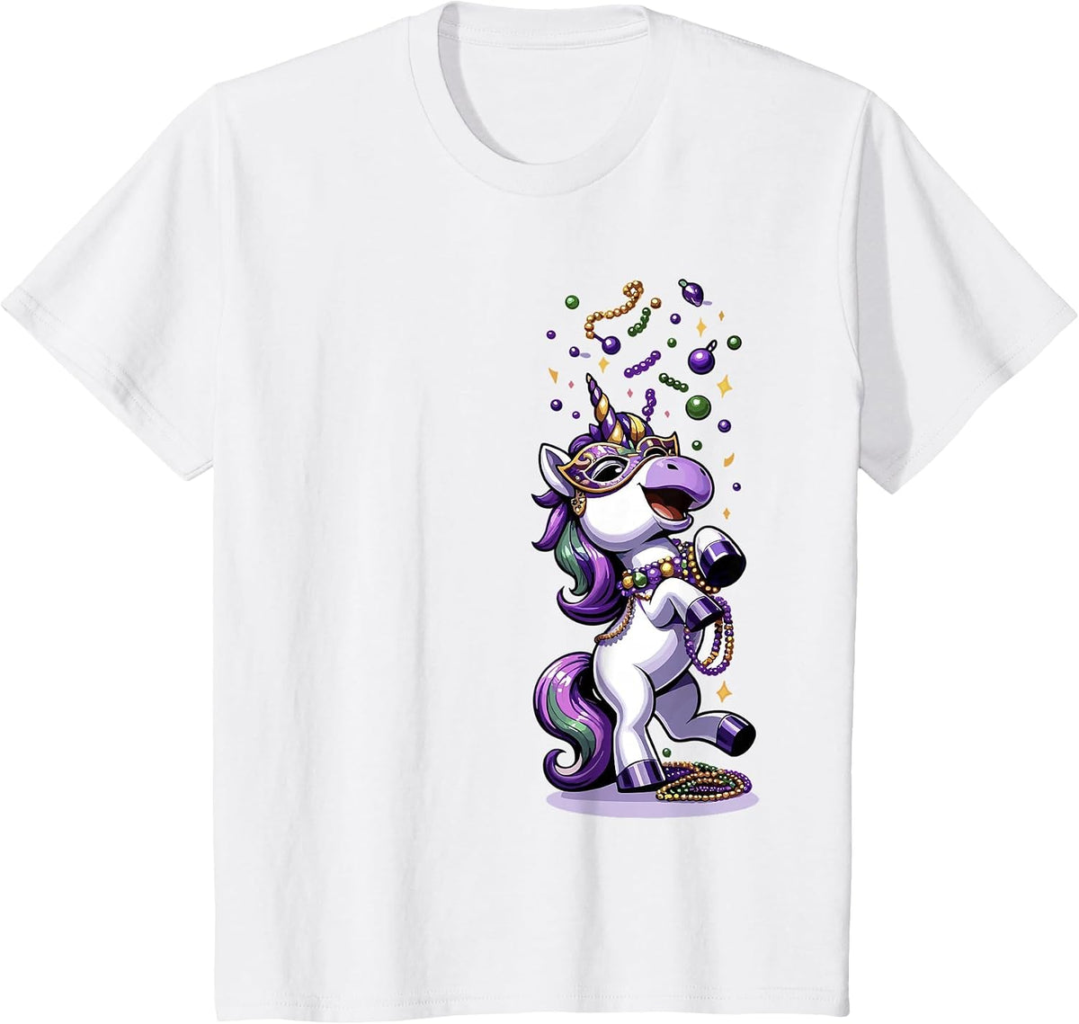 Festive Mardi Gras Unicorn T-Shirt - White