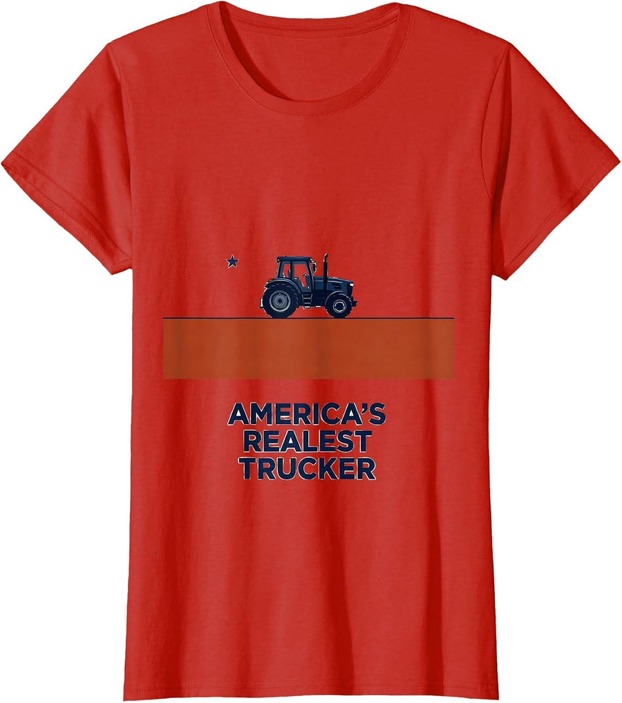 Women's America's Realest Trucker Patriotic Semi Truck Driver Gift T-Shirt - Red