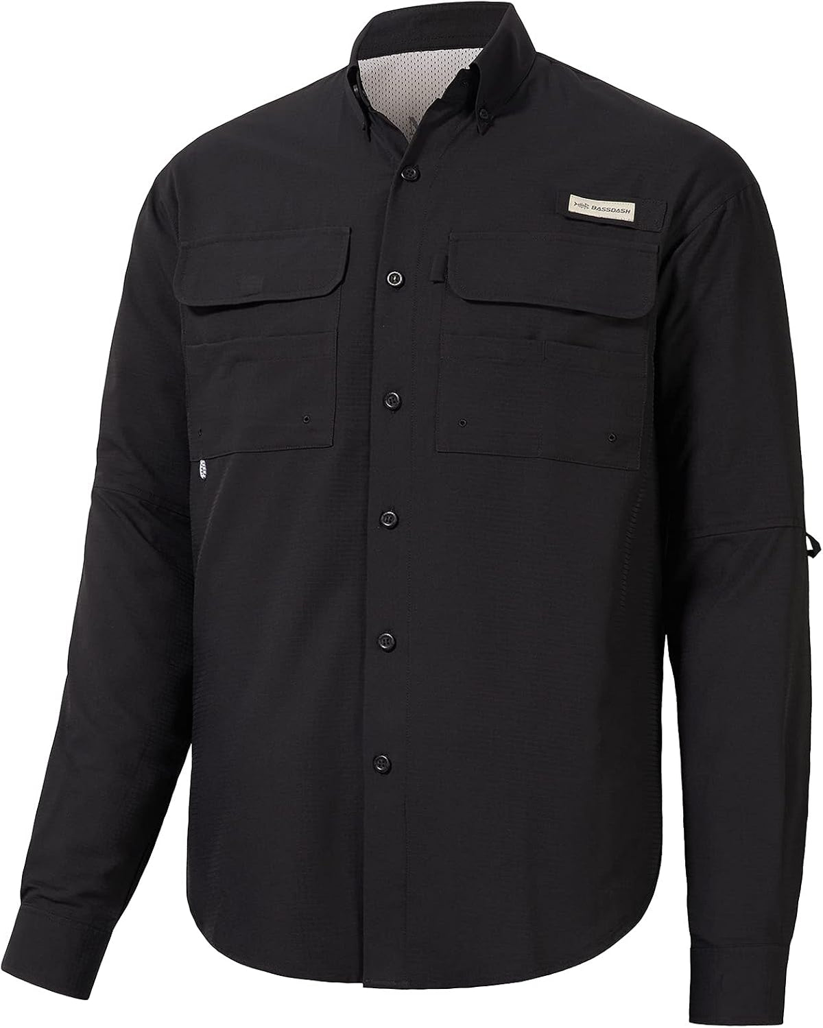 BASSDASH Men's Performance Fishing Hiking Shirt UPF 50 Button Down Long Sleeve Quick Dry FS21M - Black