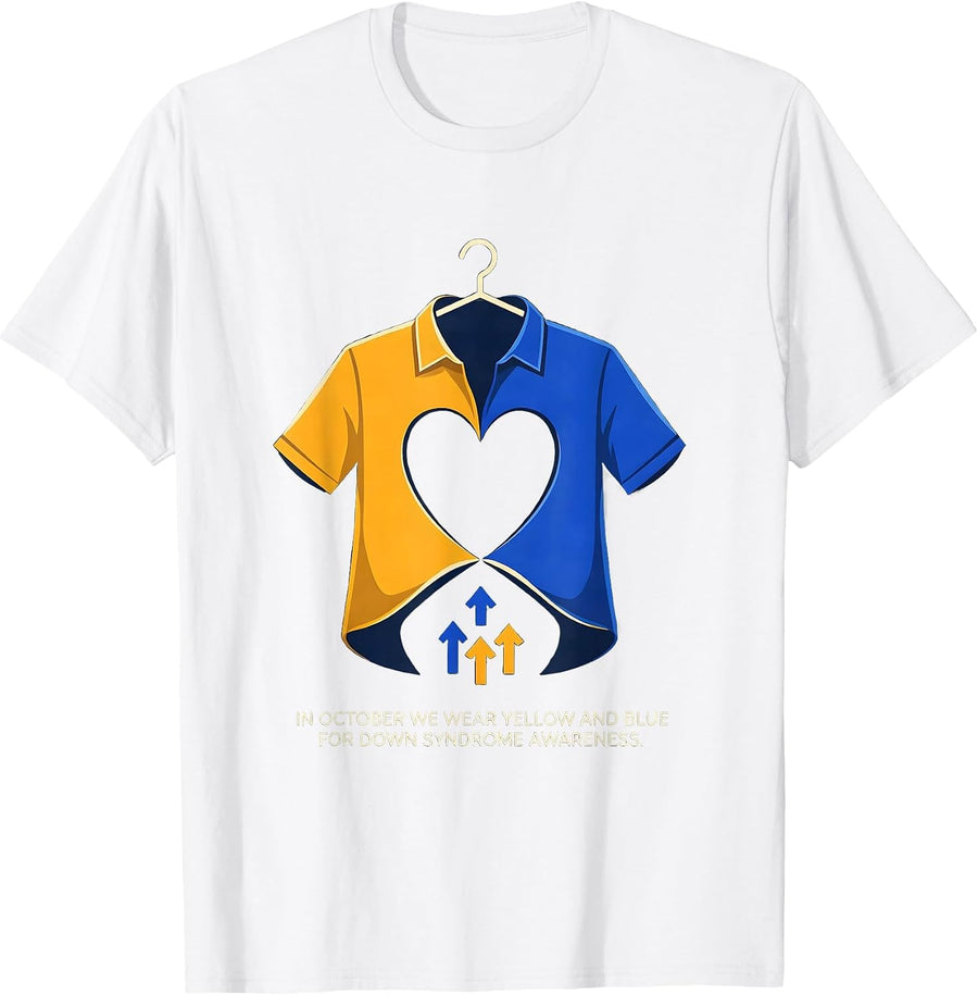 Men's In October We Wear Yellow And Blue Down Syndrome Awareness T-Shirt - White