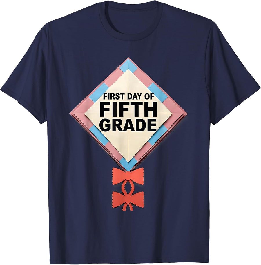 First Day Of Fifth Grade Coquette Back To School Girls Kids T-Shirt - Navy Blue