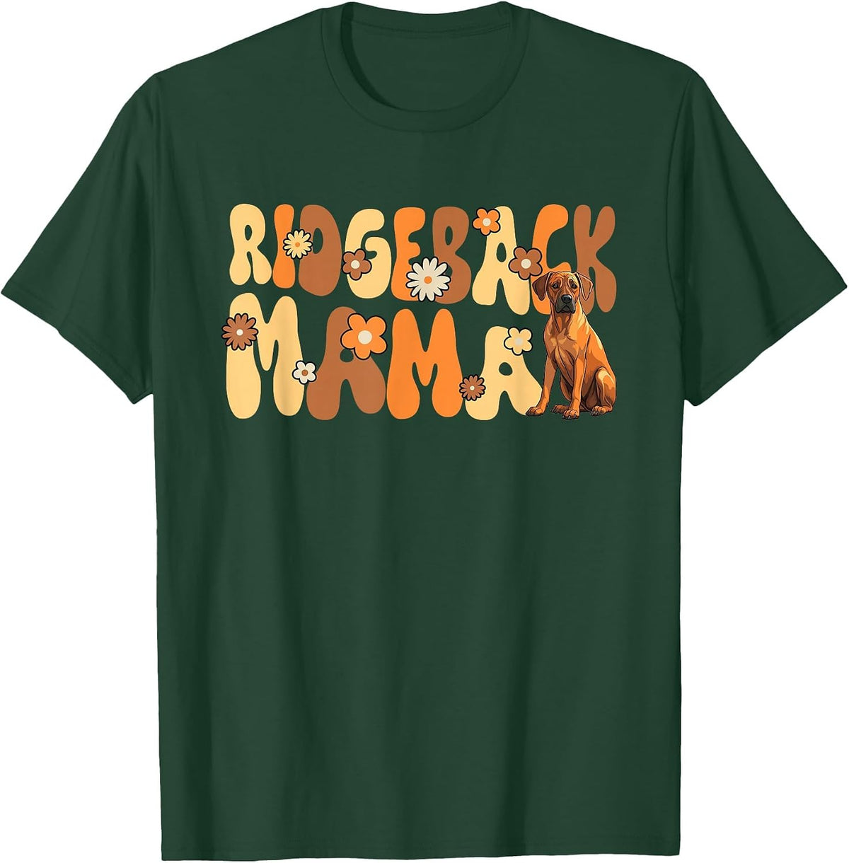 Rhodesian Ridgeback Groovy World's Best Ridgeback Mama T-Shirt - Dark Green