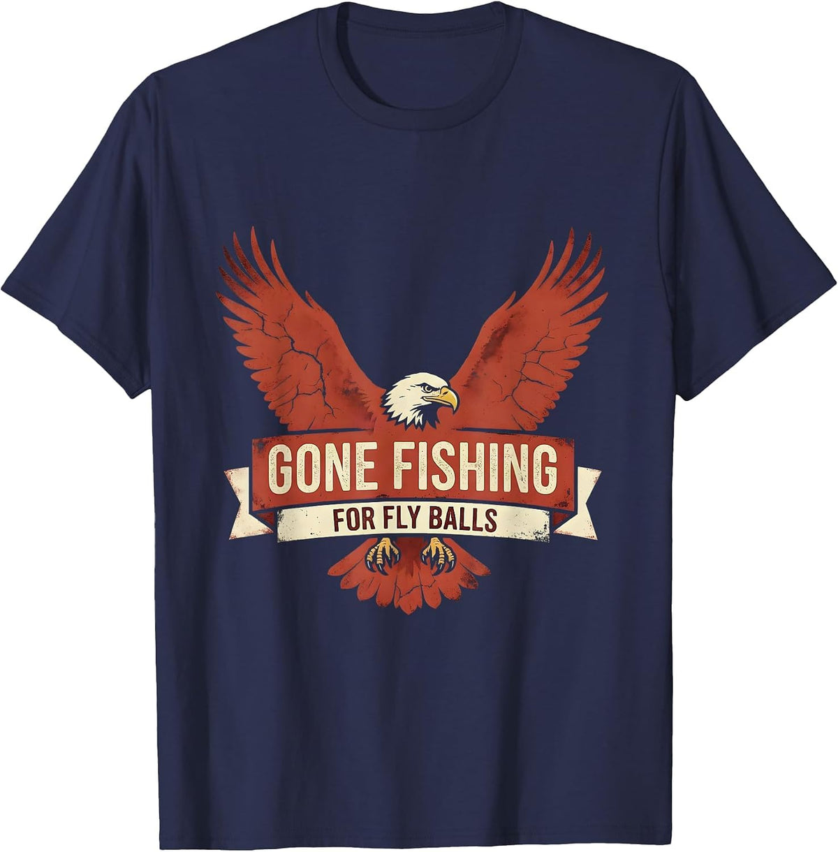 Gone Fishing for Fly Balls Baseball Design T-Shirt - Navy Blue
