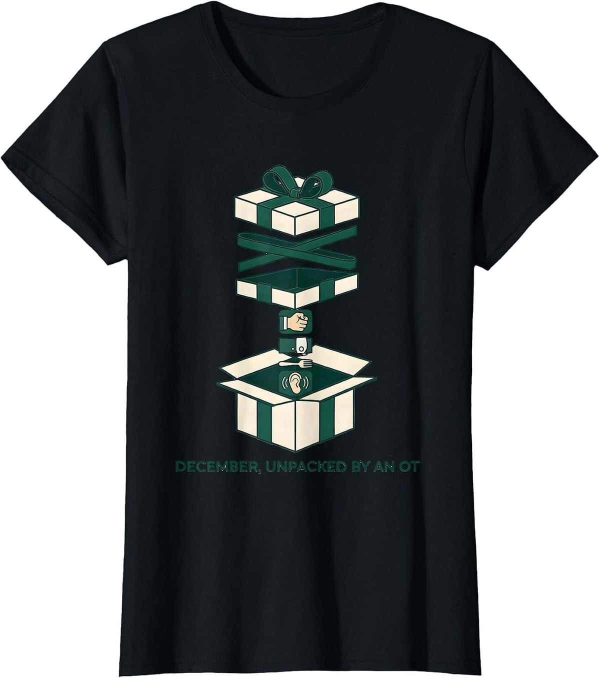 Women's December, Unpacked By An OT Occupational Therapist Holiday T-Shirt - Black