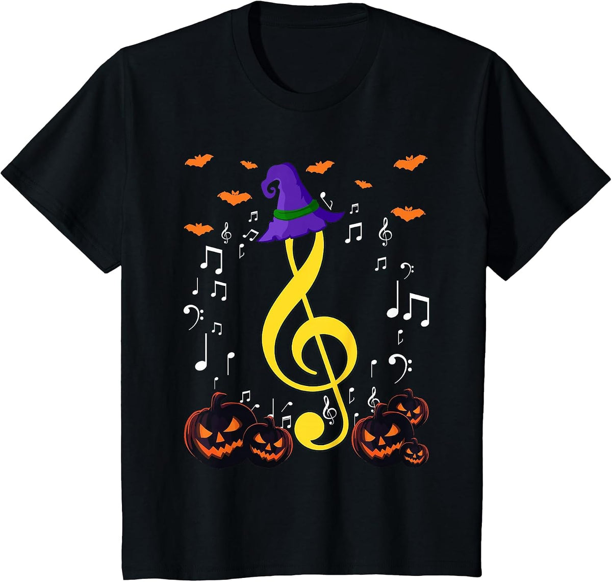 Music Note Pumpkin Fall Music Teacher Halloween Costume T-Shirt - Black