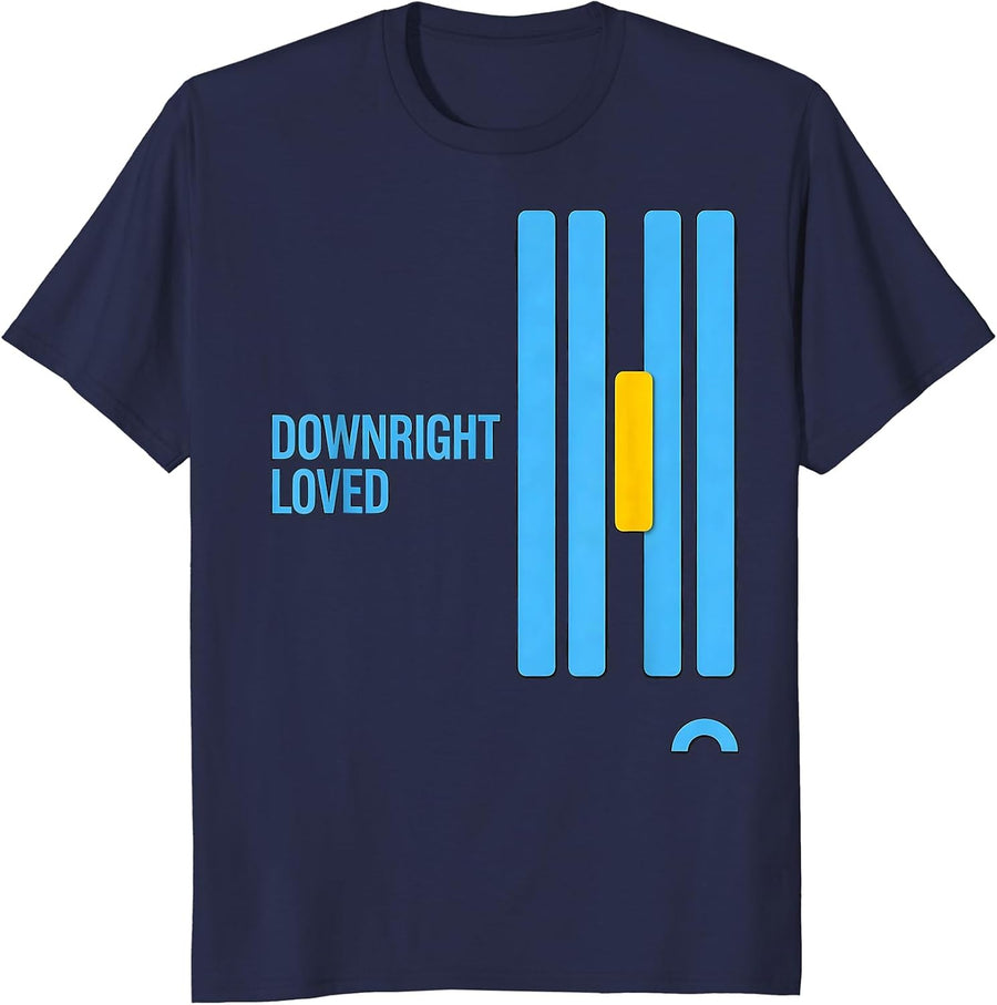 Downright Loved Minimalist Down Syndrome Awareness Support T-Shirt - Navy Blue
