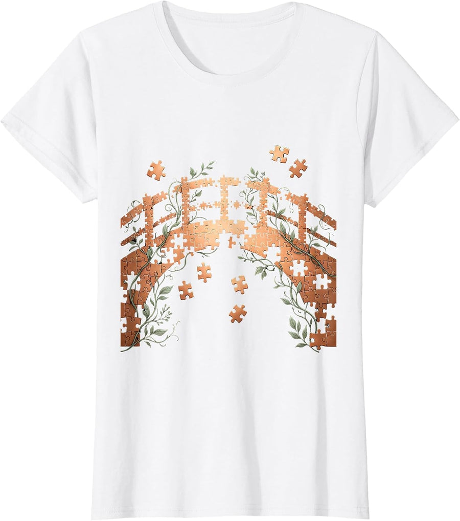 Women's ABA Puzzle Bridge Graphic Design T-Shirt - White