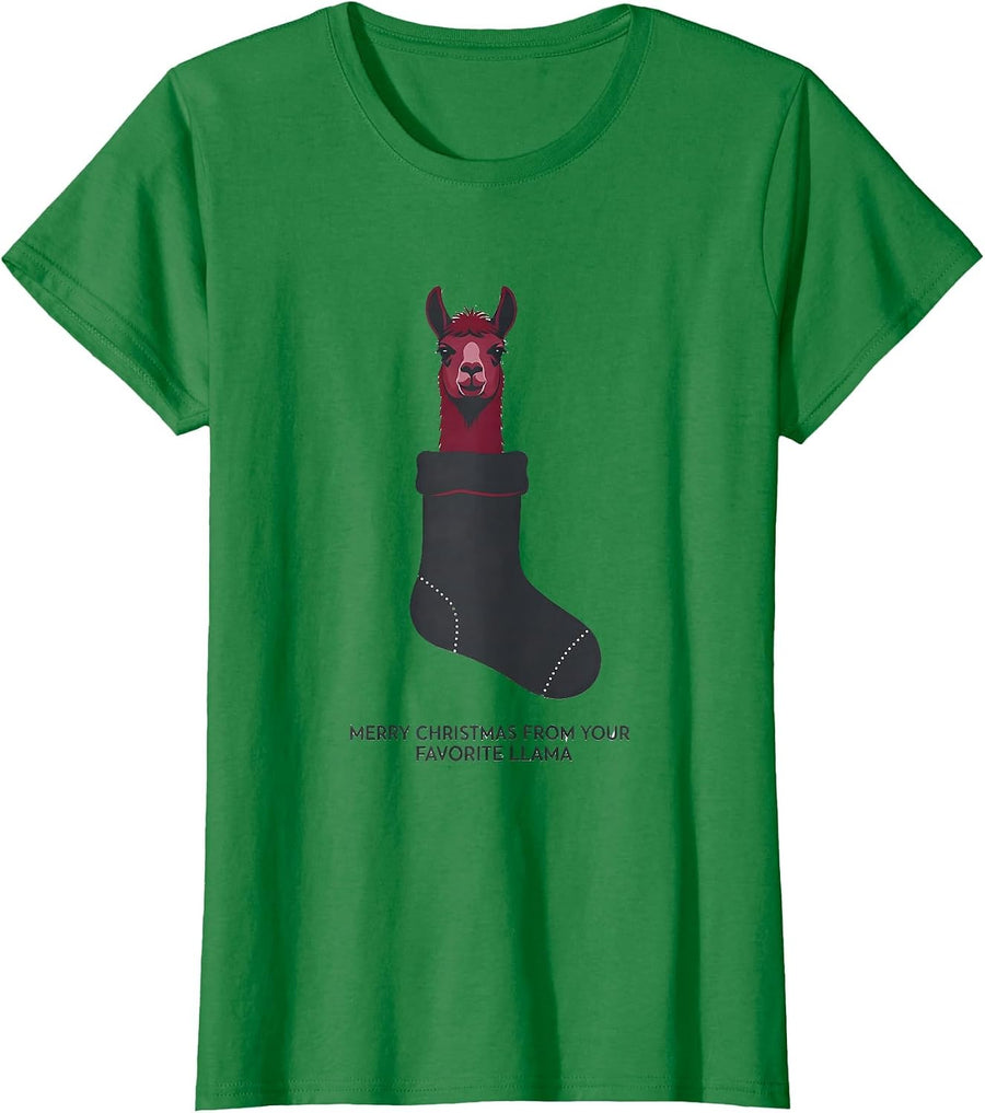 Women's Merry Christmas From Your Favorite Llama Funny Llama Lover T-Shirt - Kelly Green