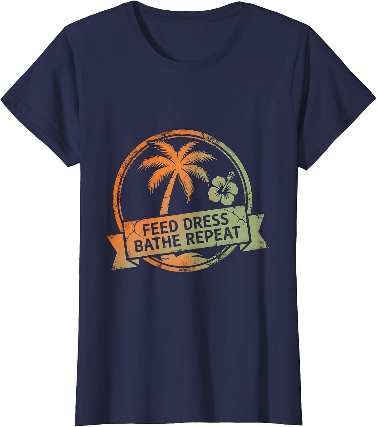 Women's Feed Dress Bathe Repeat Occupational Therapy Design T-Shirt - Navy Blue