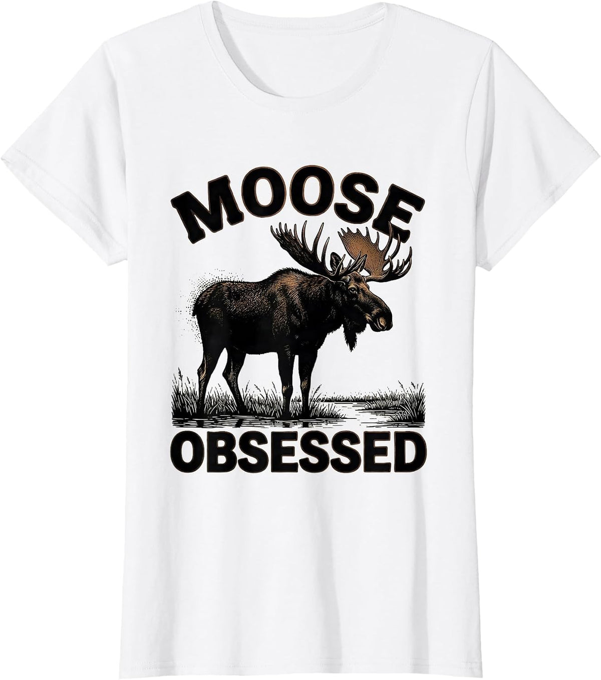 Women's Mooseobsessed Blackwork Dotwork Elk Moose Hunting Wildlife T-Shirt - White