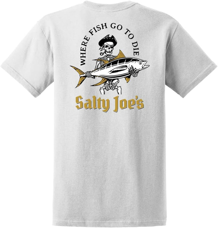 SALTY JOES Men's Fishing & Boating Graphic Logo Cotton T-Shirts in Regular, Big and Tall - White \/ Ol' Angler