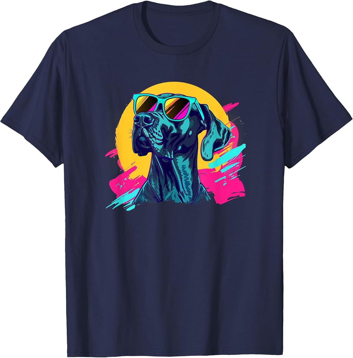 Mens Womens Moms Funny 80s Retro Vintage Black Great Dane T-Shirt - Navy Blue