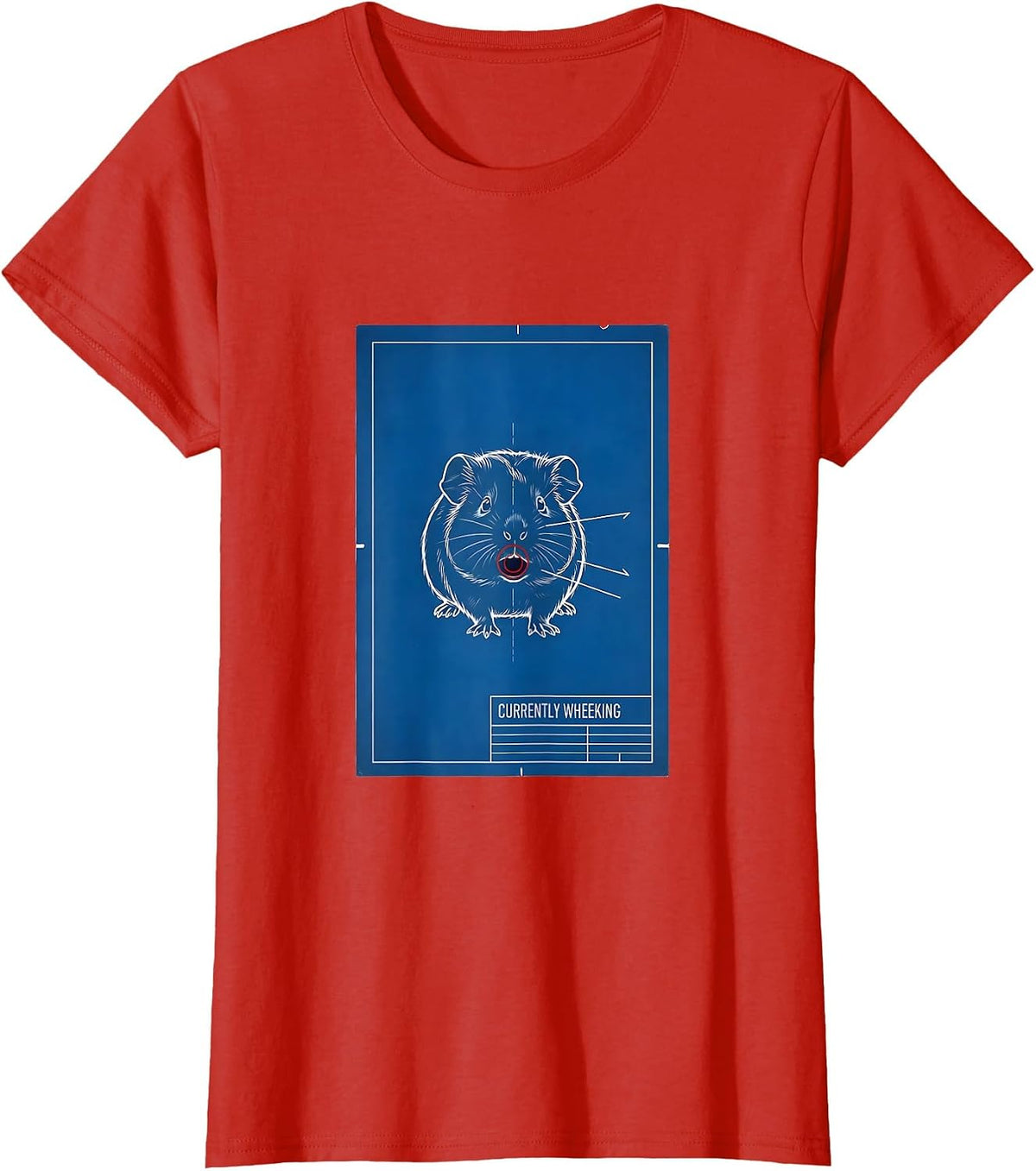 Women's Currently Wheeking Technical Blueprint Funny Guinea Pig T-Shirt - Red