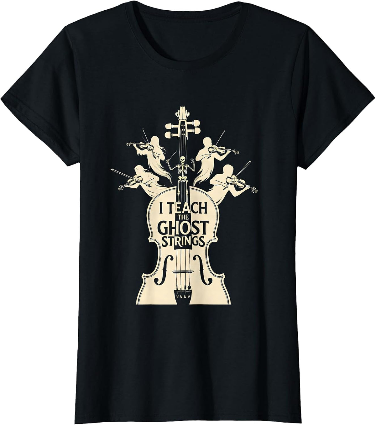 I Teach The Ghost Strings Funny Music Teacher Halloween T-Shirt - Black