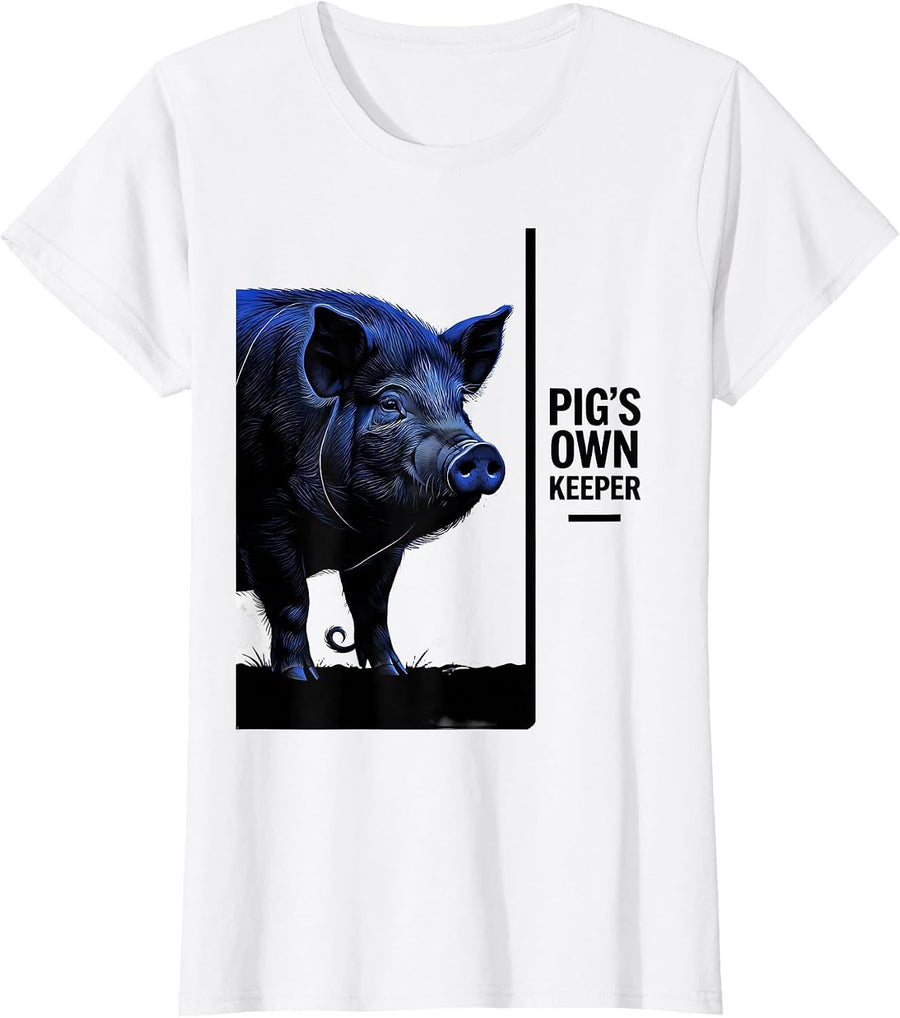 Women's Pig's Own Keeper Funny Pig Lover Farm Animal Humor T-Shirt - White
