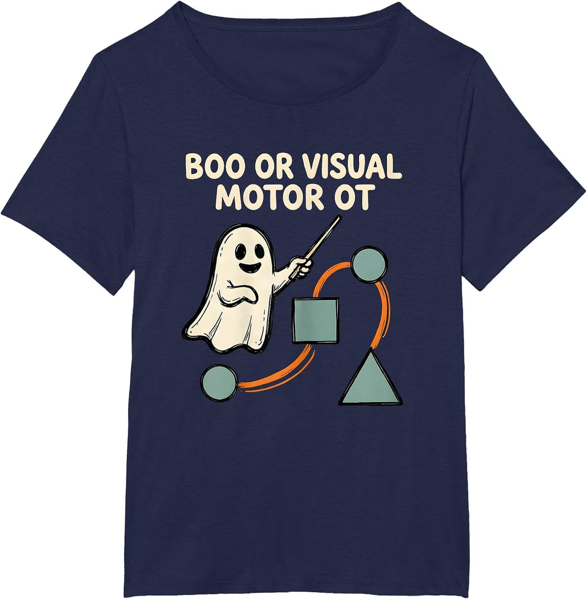 Women's Boo Or Visual Motor OT Funny Occupational Therapy Halloween T-Shirt - Navy Blue