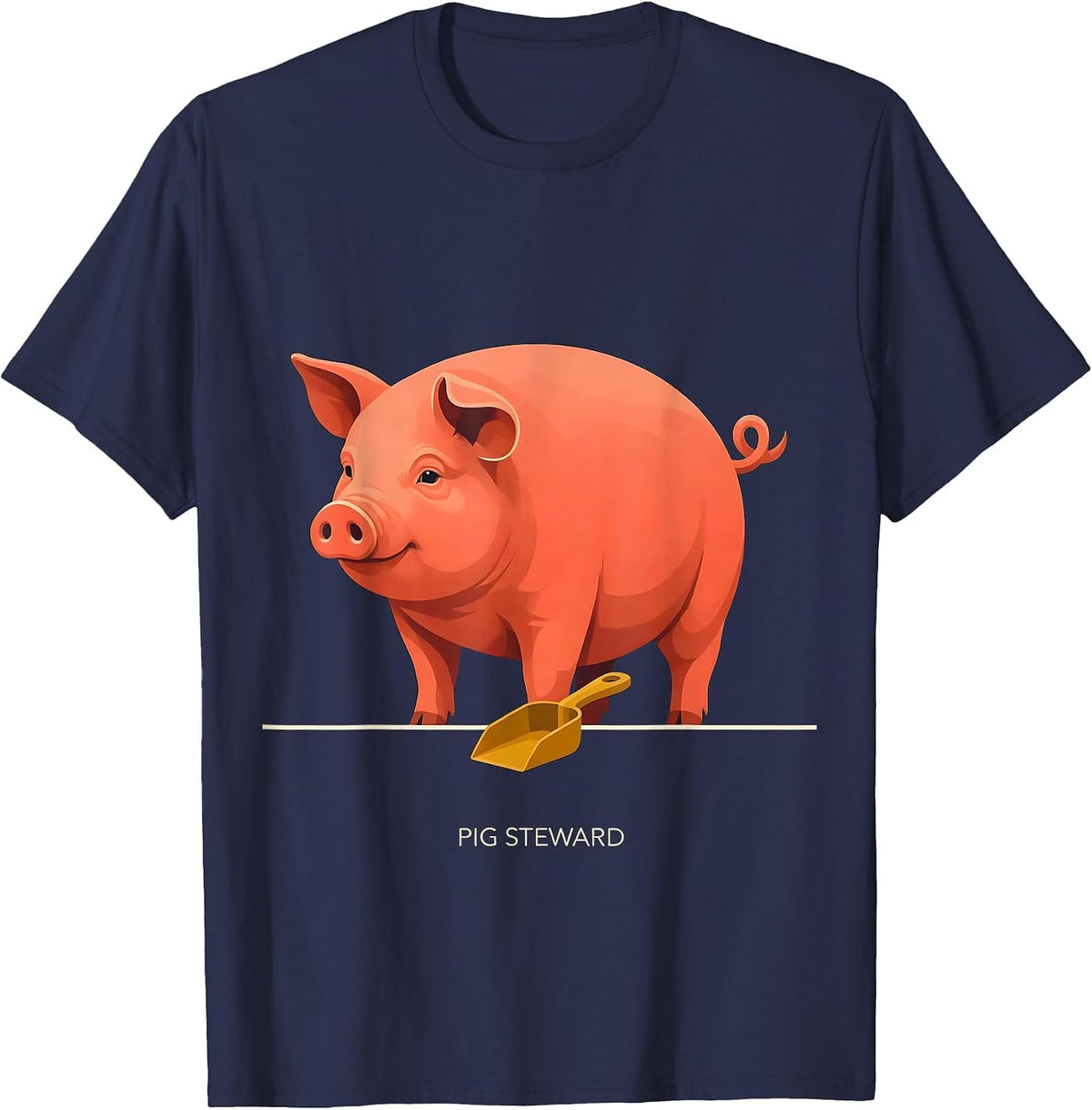 Pig Steward Funny Farm Animal Lover Midcentury Modern T-Shirt - Navy Blue