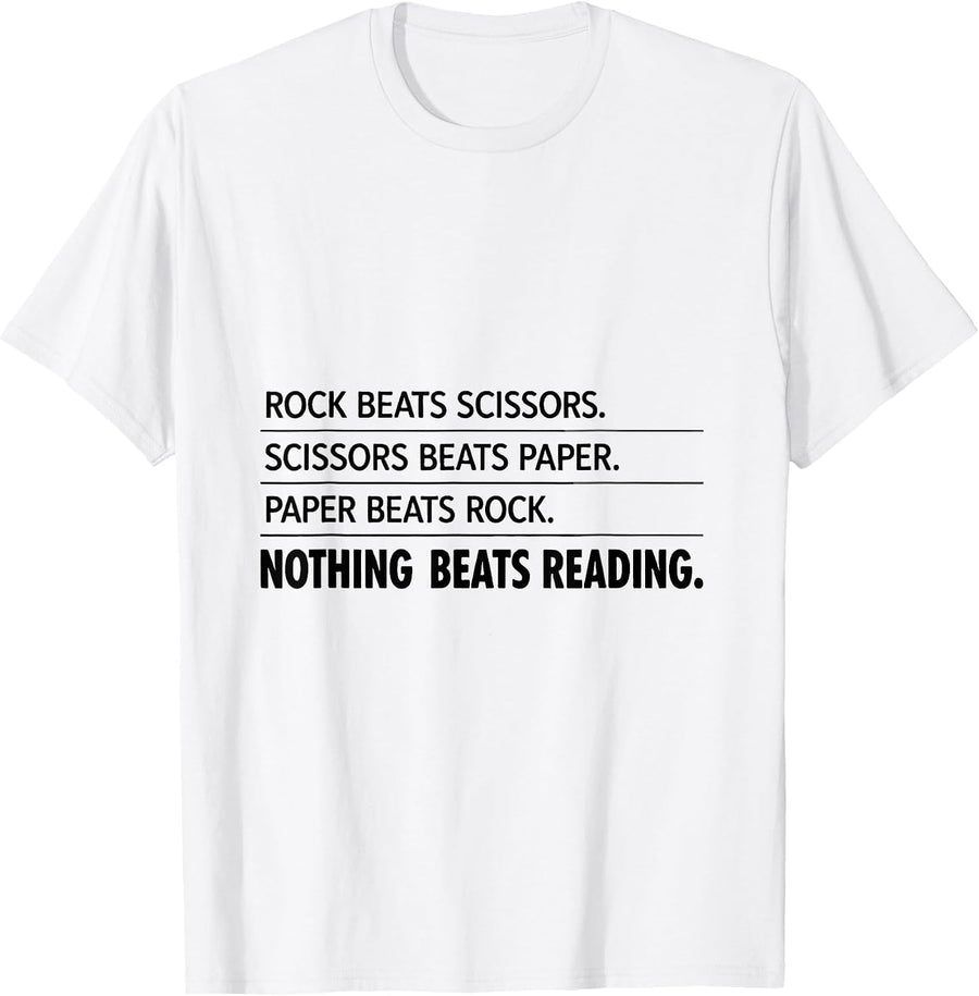 Men's Nothing Beats Reading Rock Paper Scissors Back to School T-Shirt - White