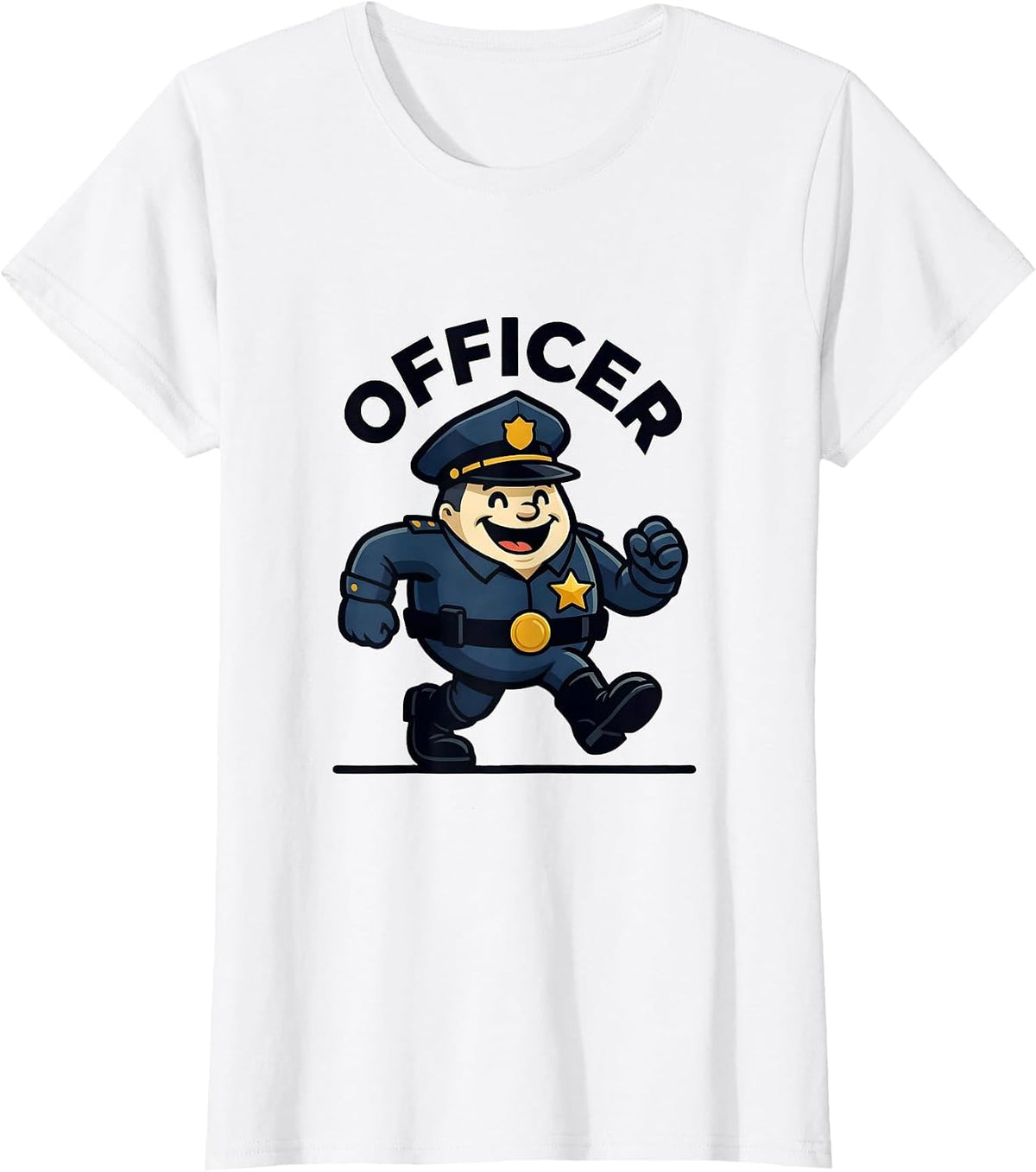 Women's OFFICER Cheerful Marching Mascot Police Costume Halloween T-Shirt - White